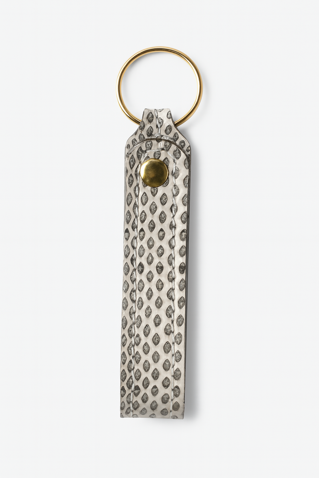 White snakeskin keychain keyring with brass hardware
