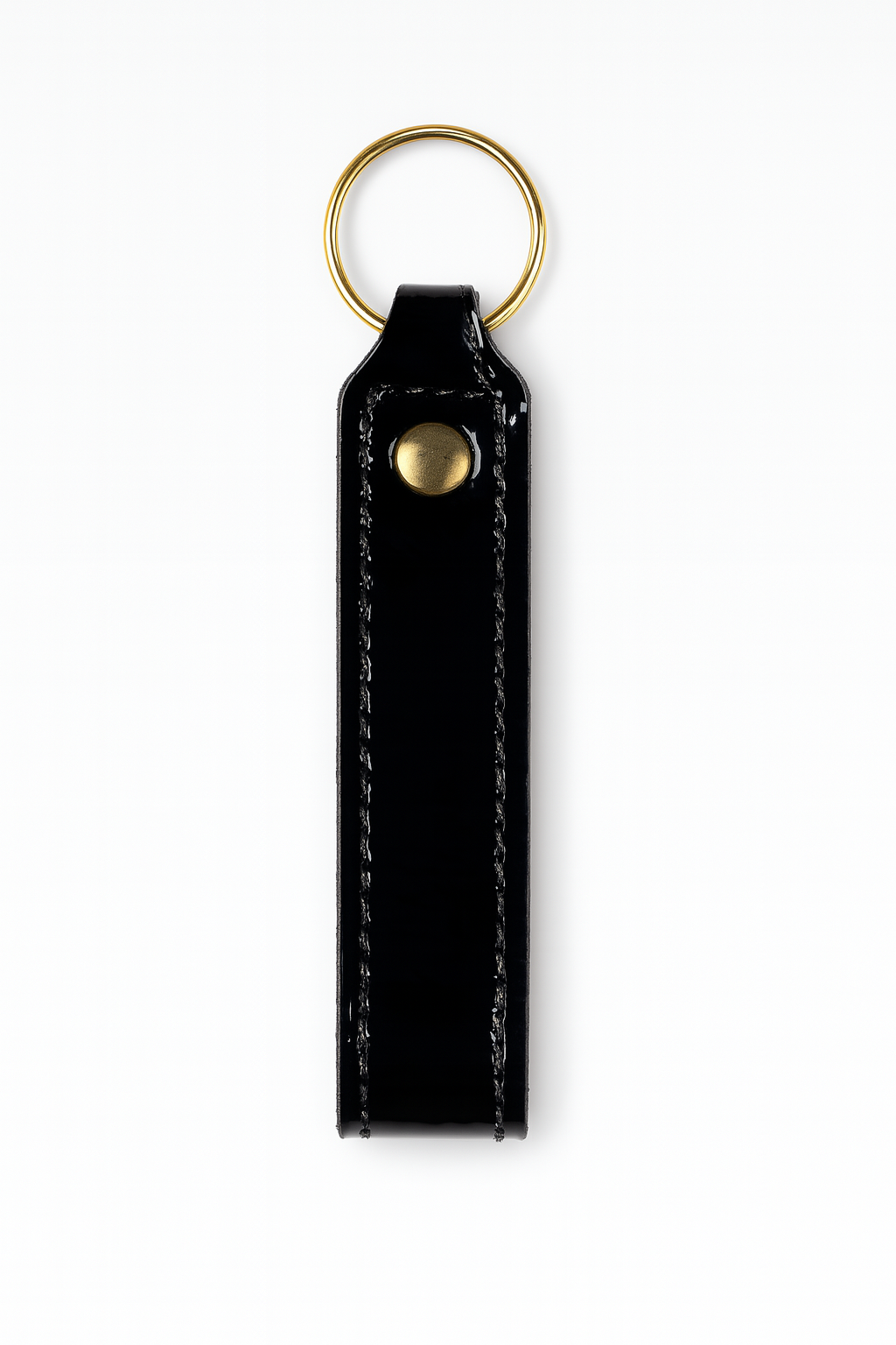 Black patent leather keychain keyring with brass hardware
