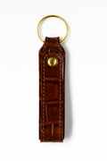 Brown crocodile leather keychain keyring with brass hardware