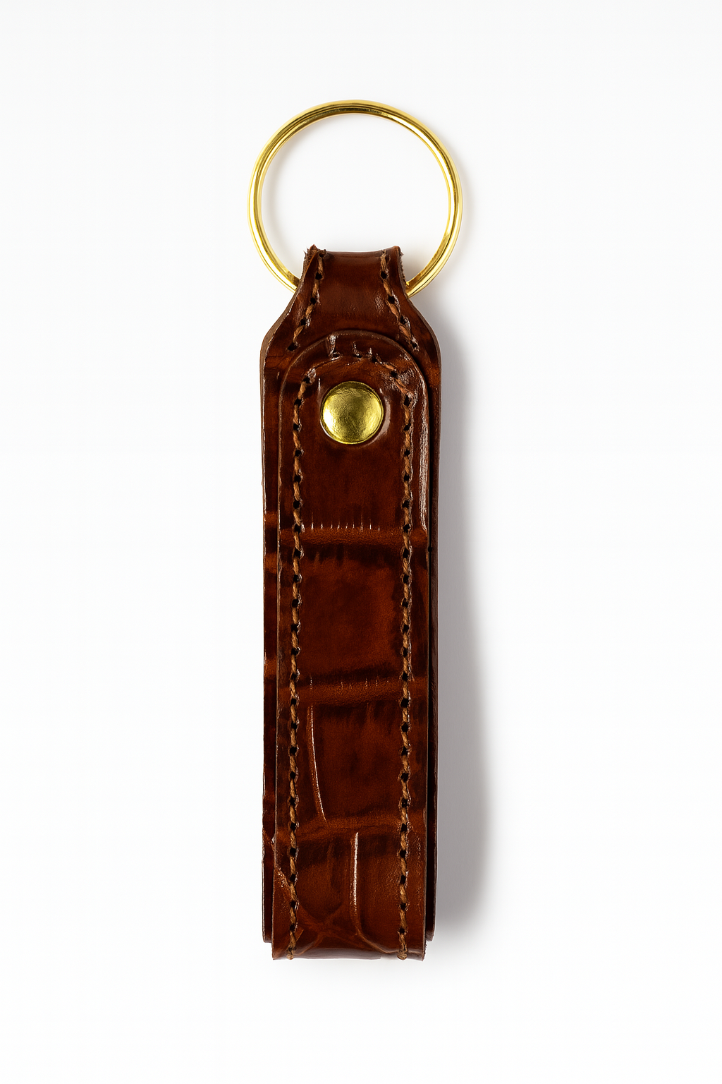 Brown crocodile leather keychain keyring with brass hardware