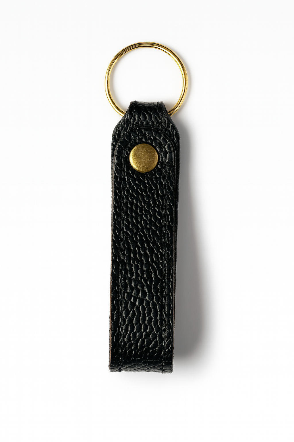 Black ostrich keychain keyring with brass hardware