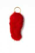 Red rabbit fur keychain keyring with brass hardware