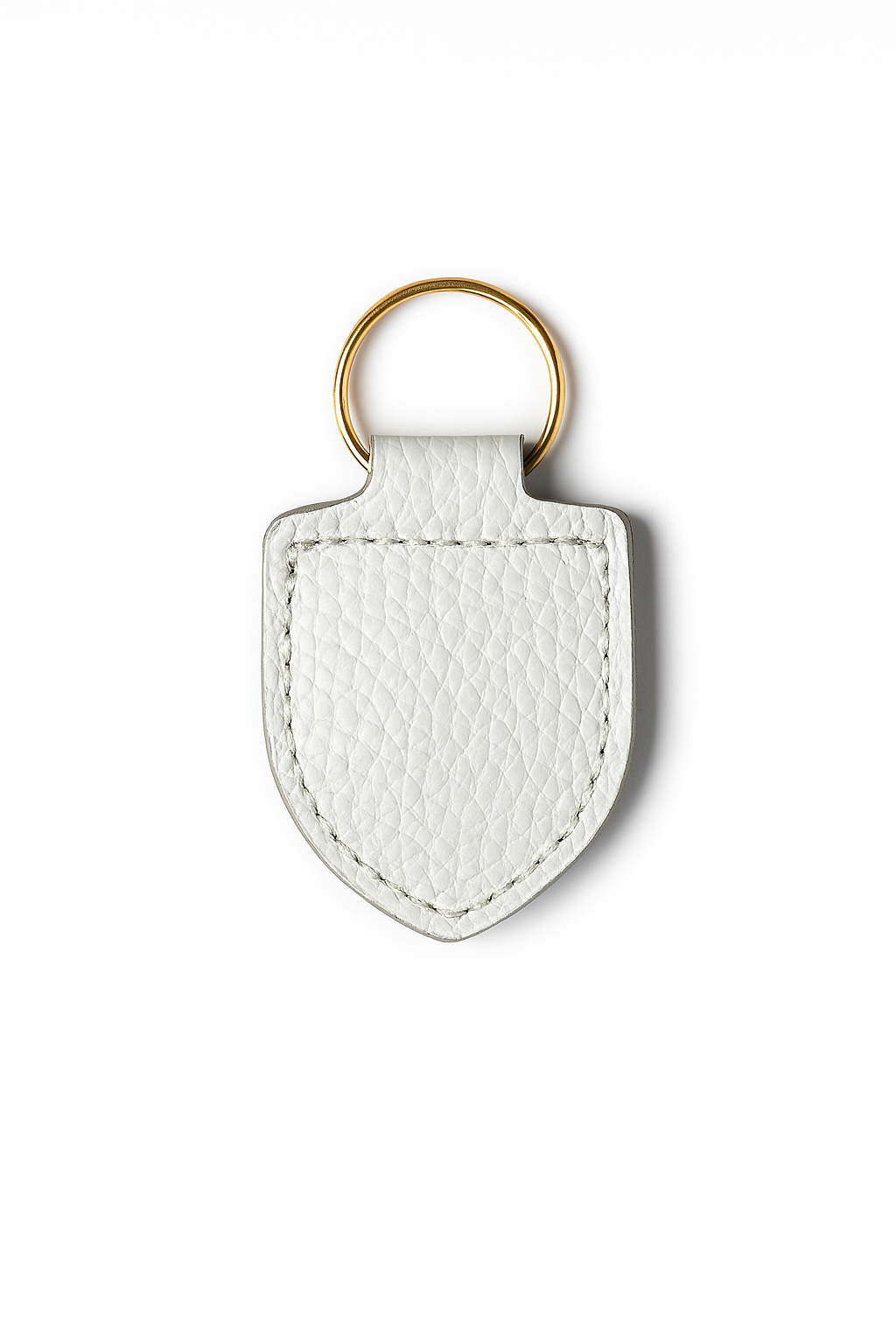 White Italian Pebble Leather keychain keyring with brass hardware