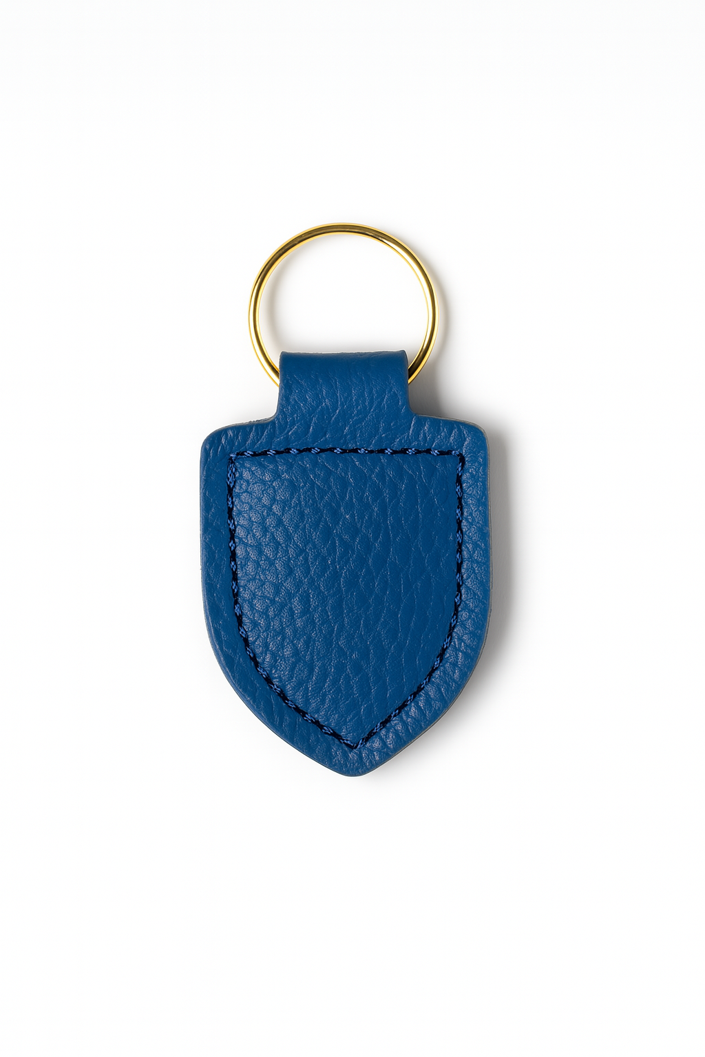 Blue Italian Pebble Leather keychain keyring with brass hardware