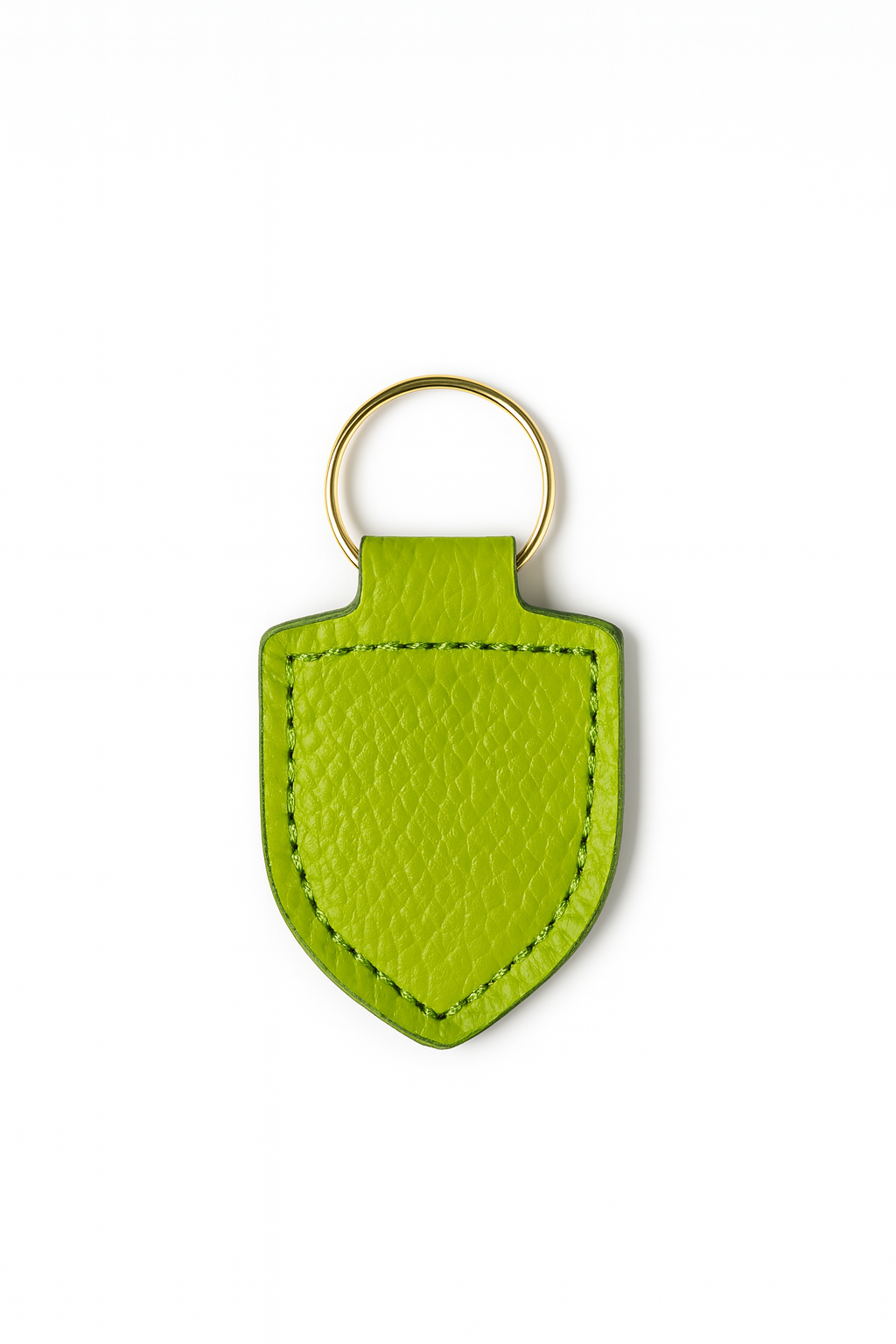 Lime green Italian pebble leather keychain keyring with brass hardware