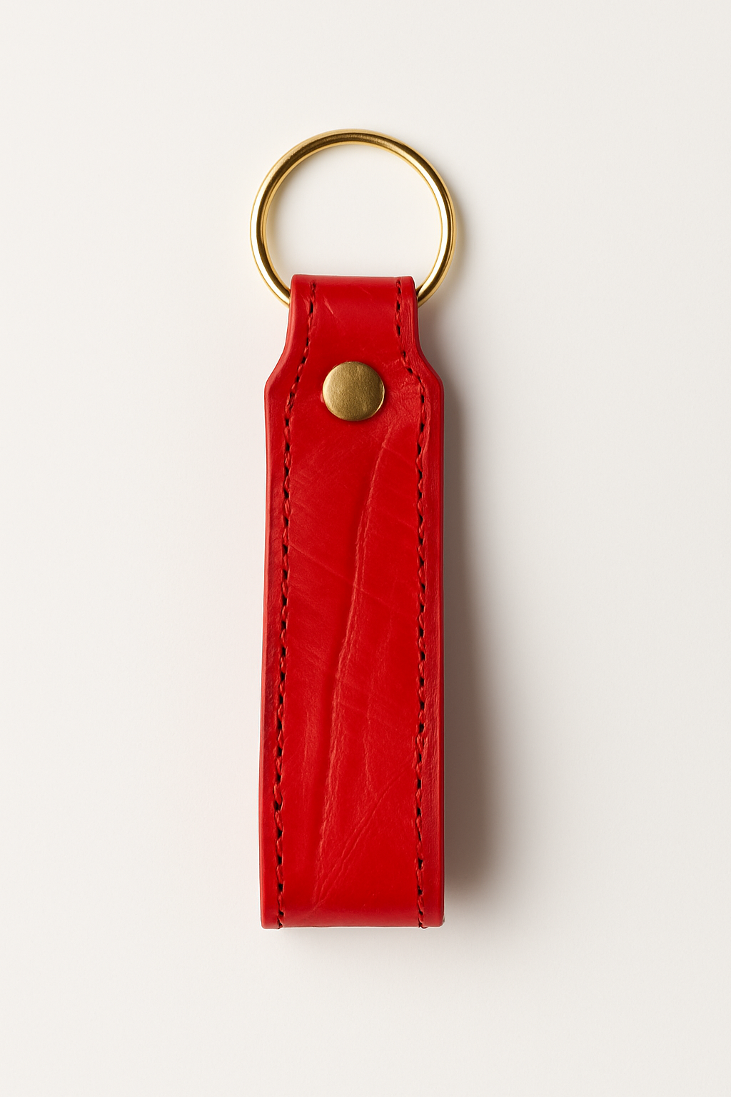 Red crocodile leather keychain keyring with brass hardware