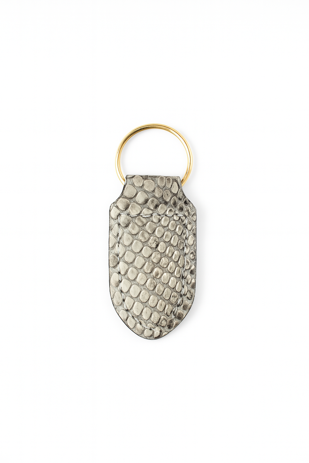 Mini white snakeskin keychain keyring with brass hardware