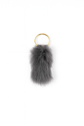 Grey rabbit fur keychain keyring with brass hardware