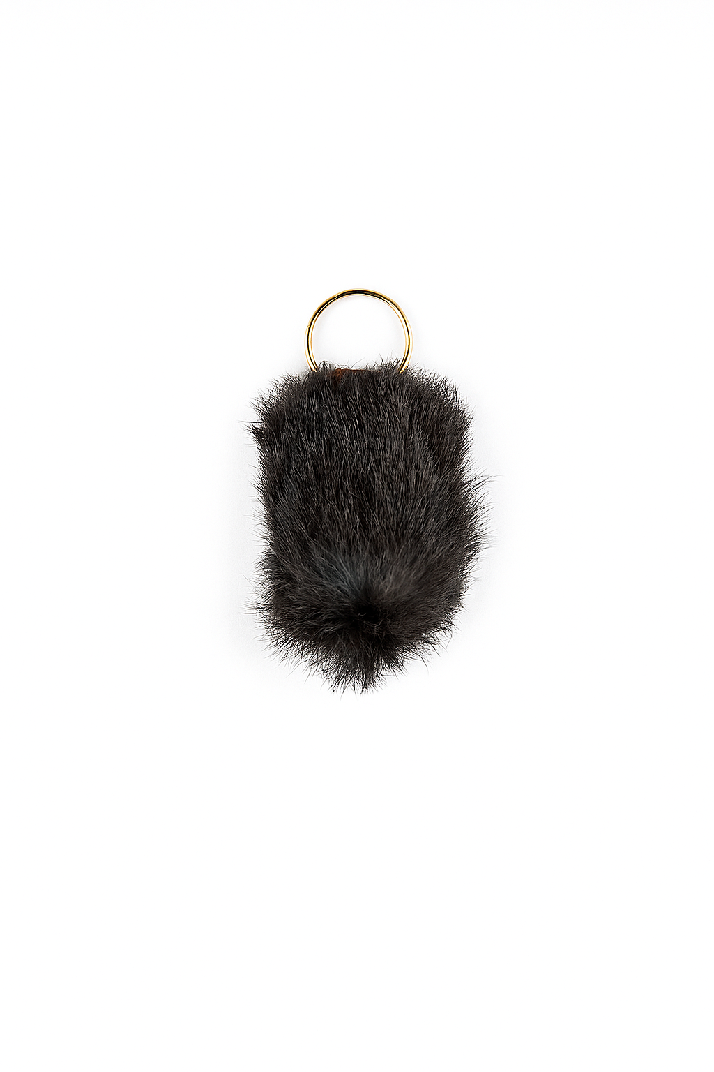 Black rabbit fur keychain keyring with brass hardware