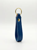 Royal Blue Italian pebble leather keychain keyring with brass hardware