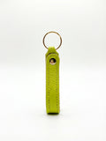 Lime green Italian pebble leather keychain keyring with brass hardware