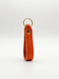 Orange Italian pebble leather keychain keyring with brass hardware