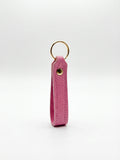 Pink Italian pebble leather keychain keyring with brass hardware
