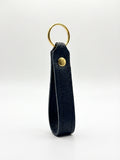 Black Italian pebble leather keychain keyring with brass hardware