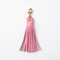 Pink Italian pebble leather tassel keychain keyring with brass hardware