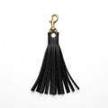 Black Italian pebble leather tassel keychain keyring with brass hardware