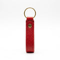 Red Italian pebble leather keychain keyring with brass hardware